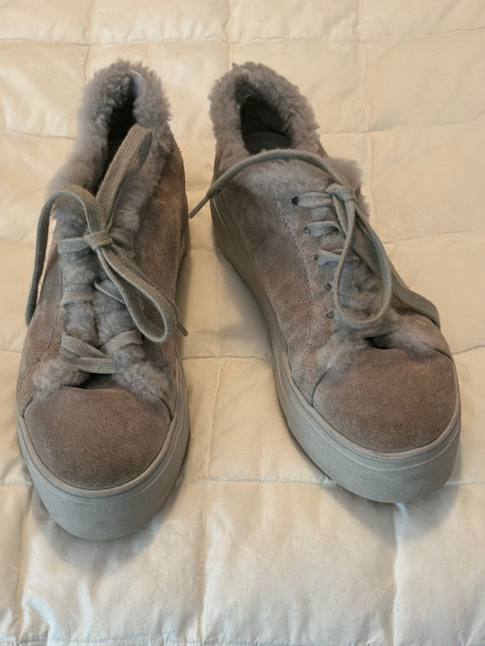 KENNEL and SCHMENDER -Germany-Cozy Faux-Fur Lined Lace-Up Sneakers in Grey